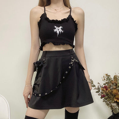 Zwarte Hoge Taille Cargo Rok